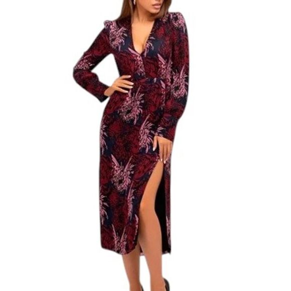 A.L.C. Size 4 RTR Bailey 100% Silk Midi Dress V-Neck Front Slit Floral Print - Picture 1 of 15